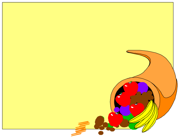 The image shows a cartoon of an orange with candy falling out from its top into what appears to be a bowl below it on a tabletop surface in front of a window frame that is partially visible at the bottom edge, suggesting this scene takes place indoors during daylight hours.