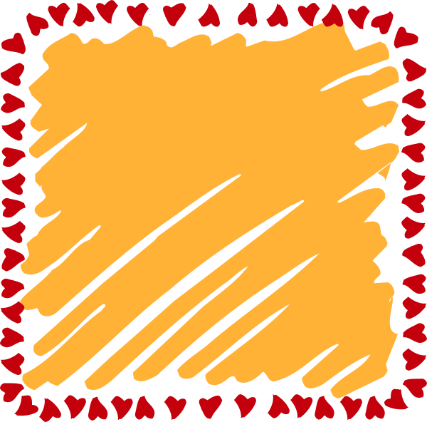 The image shows a yellow heart shape with red hearts around it on top of what appears to be an orange background.