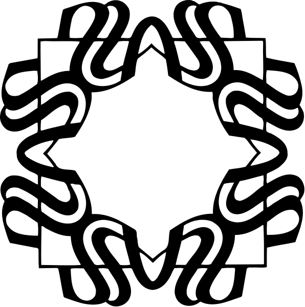 The image shows a black and white pattern with intricate designs that resemble stylized flowers within an octagonal frame.