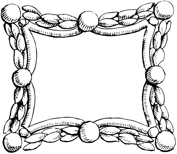 The black and white illustration features a simple frame with an intricate border of leaves around it on what appears to be paper.