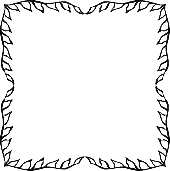 The black square with white border has a decorative pattern around it that resembles stylized waves or leaves on either side of its center.