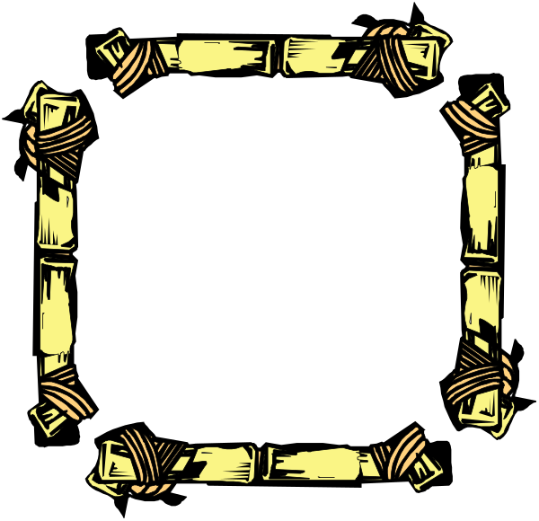 The image shows a black square with yellow rope tied around it at each corner, creating an illusion of depth within its borders.