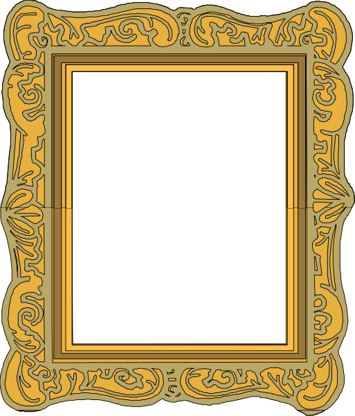 The picture shows a framed blank space with an intricate border on it against a plain background.