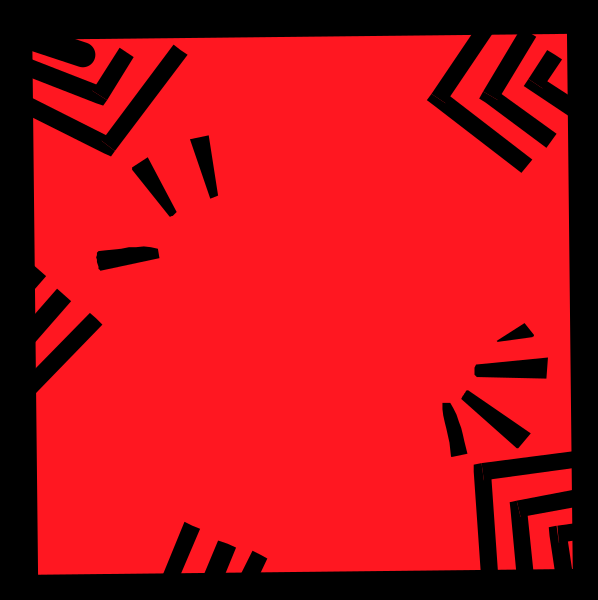 The image shows a red abstract pattern with geometric shapes resembling zigzags against a black background.