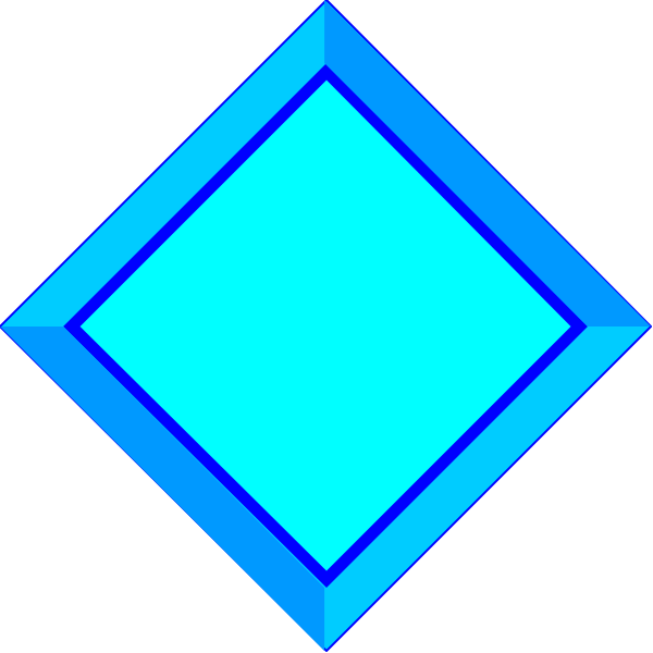 The image shows a blue diamond shape with white outlines on either side of it against a black background.