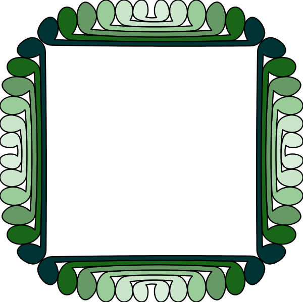 The image shows a square frame with an intricate geometric design inside it against a dark background; there is no content within this central space.