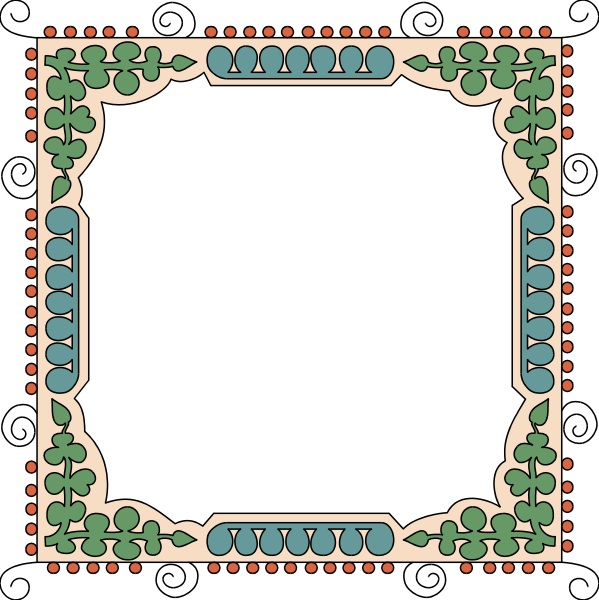 The image shows a square frame with an intricate border design featuring floral patterns on what appears to be black background; inside this decorative frame is nothing but empty space where one might expect content such as text, photo, etc., suggesting it's meant for customization or use in various contexts.