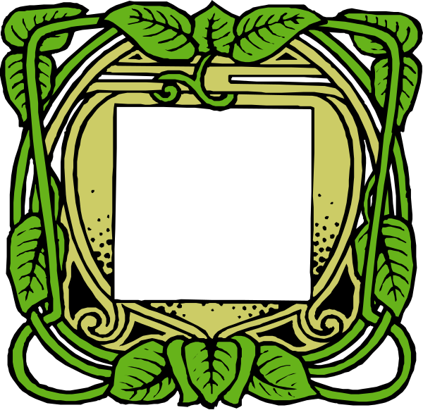The image shows a square frame with an intricate design featuring leaves on either side of what appears to be a blank space in the center where one might expect text or another element to go into it.