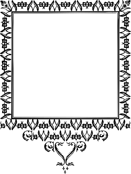 The black and white photo shows a square frame with an intricate design on its border surrounding nothing inside it.