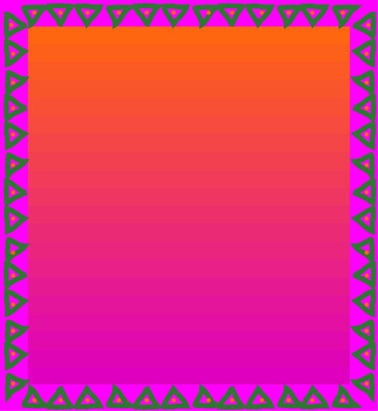 The image shows a pink rectangle with geometric patterns on its sides against an orange background.