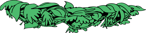 The image shows a green banner with various plant leaves on it against an indistinct background that appears to be grayish-blue in color.