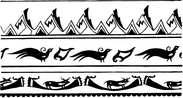The image shows a black and white graphic with abstract shapes that resemble waves of varying sizes on top of each other against an untextured background.