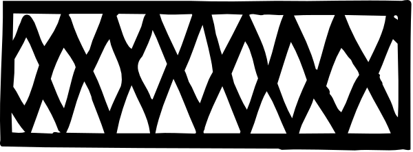 The image shows a black and white pattern with geometric shapes resembling teeth on either side of what appears to be an abstract representation of lips in between them.