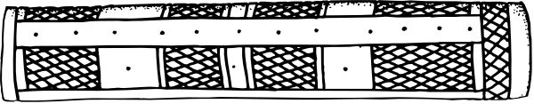 The black and white illustration shows a long cylindrical object with ridges on its surface that resembles an industrial part of machinery, possibly from a larger assembly line context given by the background pattern which includes gears and other mechanical elements suggesting it could be related to manufacturing or construction equipment.