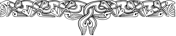 The image shows a decorative border with intricate patterns resembling tribal designs on what appears to be an object in front of it; there is no text present within this clip-art piece.