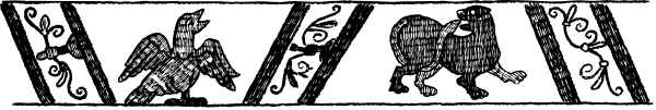The image shows a black and white illustration of an intricate pattern with various shapes including what appears to be stylized birds in flight above decorative elements that resemble leaves or flowers on either side.