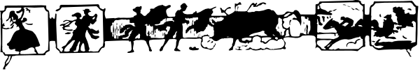 The image shows a black and white strip with various scenes including different types of vehicles like cars and trucks, buildings that resemble houses and skyscrapers, some human figures in silhouette form, trees, and what appears to be an outdoor setting possibly depicting city life or travel.