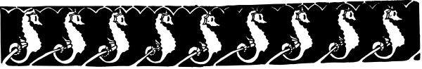 The image shows a sequence of six identical black horses with white spots on their backs against an indistinct background that appears to be grayish in color.