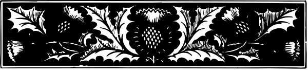 The image shows a black and white decorative border with intricate patterns resembling leaves and flowers at its ends.