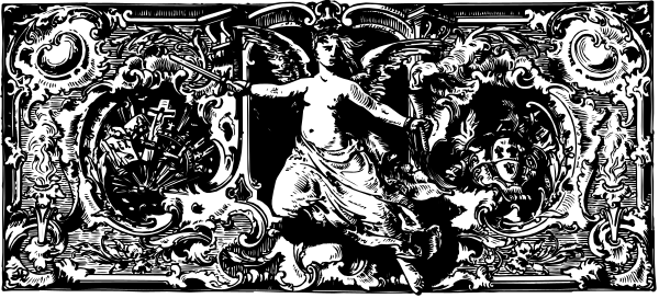 The image shows a decorative border with intricate patterns that resemble classical designs; it is black and white without any color information provided in this description.