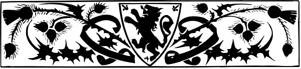 The image shows a decorative border with intricate patterns resembling leaves and flowers at its ends; it is black-and-white clipart that could be used for various design purposes such as scrapbooking, invitations, etc., without any specific objects or actions depicted in the scene itself.