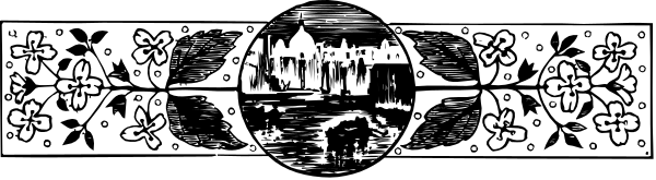 The image shows a black and white photo of an old decorative border with intricate patterns that include floral designs and possibly some textured elements resembling leaves or feathers on either side; it appears to be part of wallpaper, paneling, or trim from a historical building or artifact.
