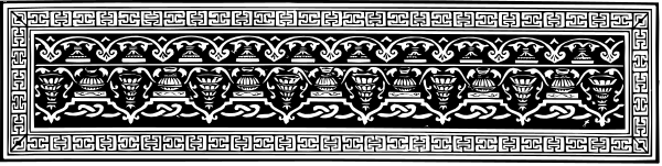 The image shows a black and white pattern with intricate designs that resemble architectural elements such as columns and arches on what appears to be an elongated rectangular background.