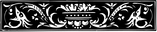The black and white illustration shows a decorative border with intricate patterns resembling scrollwork at its centerpiece.