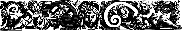 The image shows a black and white pattern with various shapes including swirls, circles, lines, dots, and what appears to be stylized figures that could represent abstract designs rather than specific objects or characters.