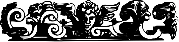 The image shows a black and white photo of an abstract design with swirling patterns that resemble waves or clouds against a dark background.