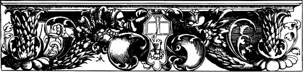 The image shows a black and white illustration of an intricate metalwork design that resembles decorative molding with floral patterns on it.