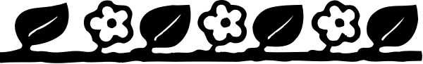 The image shows a gray background with three black flowers on top of each other at different heights against a white border that has two small flower-like designs near its bottom edge.