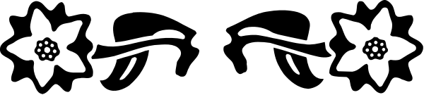 The image shows a black and white illustration of three flowers with green stems on top of what appears to be a gray background.
