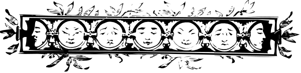 The black and white photo shows a row of faces with different expressions on them against an indistinct background.