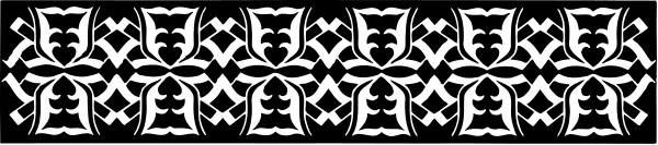 The image shows a black and white pattern with intricate designs that resemble stylized text or symbols on what appears to be fabric or paper material.