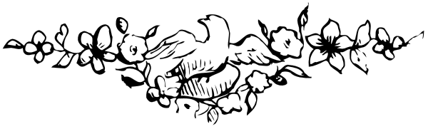 The image shows a black and white floral border with leaves at both ends of it against an off-white background.
