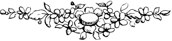 The image shows a black and white floral border with various flowers at its center against an indistinct background.
