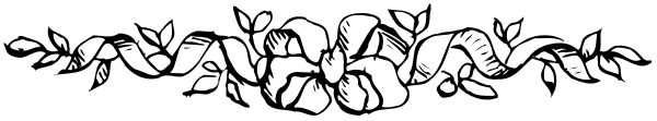 The image shows a black and white illustration of an intricate floral border with leaves at each corner on what appears to be a gray background.