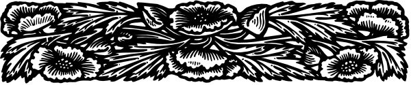 The image shows a black and white decorative border with floral patterns at each end.