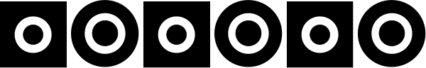 The image shows a row of circular shapes with dots inside them against a gray background.