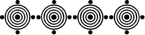 The image shows a row of circular patterns with concentric circles on them against a dark background.