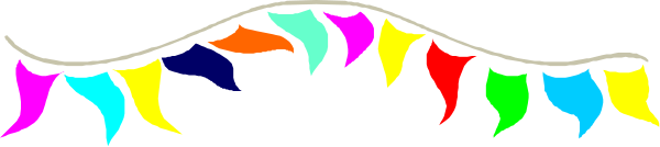The image shows a string of colorful lights with streamers hanging from them against an indistinct background that appears to be dark grey in tone.