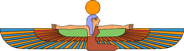 The image shows a cartoon of an angel with outstretched arms standing on top of what appears to be a colorful rainbow-like structure against a dark background.