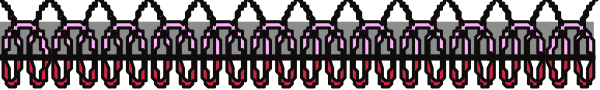 The image shows a long line of purple flowers against a gray background with no other discernible elements present.