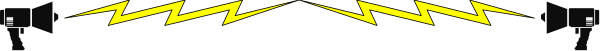 The image shows a black background with two yellow lightning bolts on either side of what appears to be an electrical line running horizontally across it in the center.