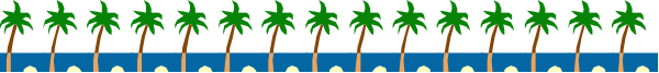 The image shows a row of palm trees lining up along an artificial riverbank with blue water flowing beneath them against a gray background.