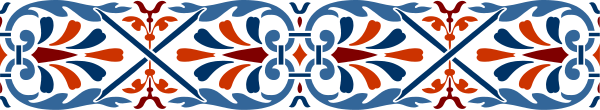 The image shows a decorative border with intricate patterns featuring red, blue, orange, white, black, and gray elements on what appears to be an otherwise plain background.