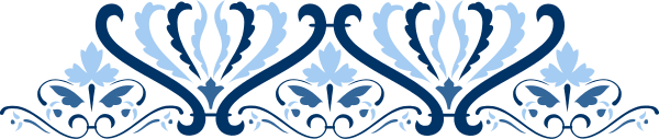 The image shows a blue decorative border with intricate patterns on it against an off-white background.