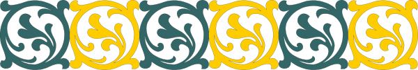 The image shows a gray background with an intricate pattern of yellow swirls on either side forming two symmetrical halves that meet in the center where there is no design; it appears to be clip-art, possibly used for decorative purposes such as invitations or greeting cards due to its repetitive and stylized nature.