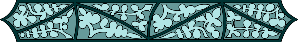 The image shows a blue ribbon with white designs on it against an indistinct background.